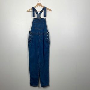 Overalls denim jeans women Medium 5 pocket button sides straight leg blue pants